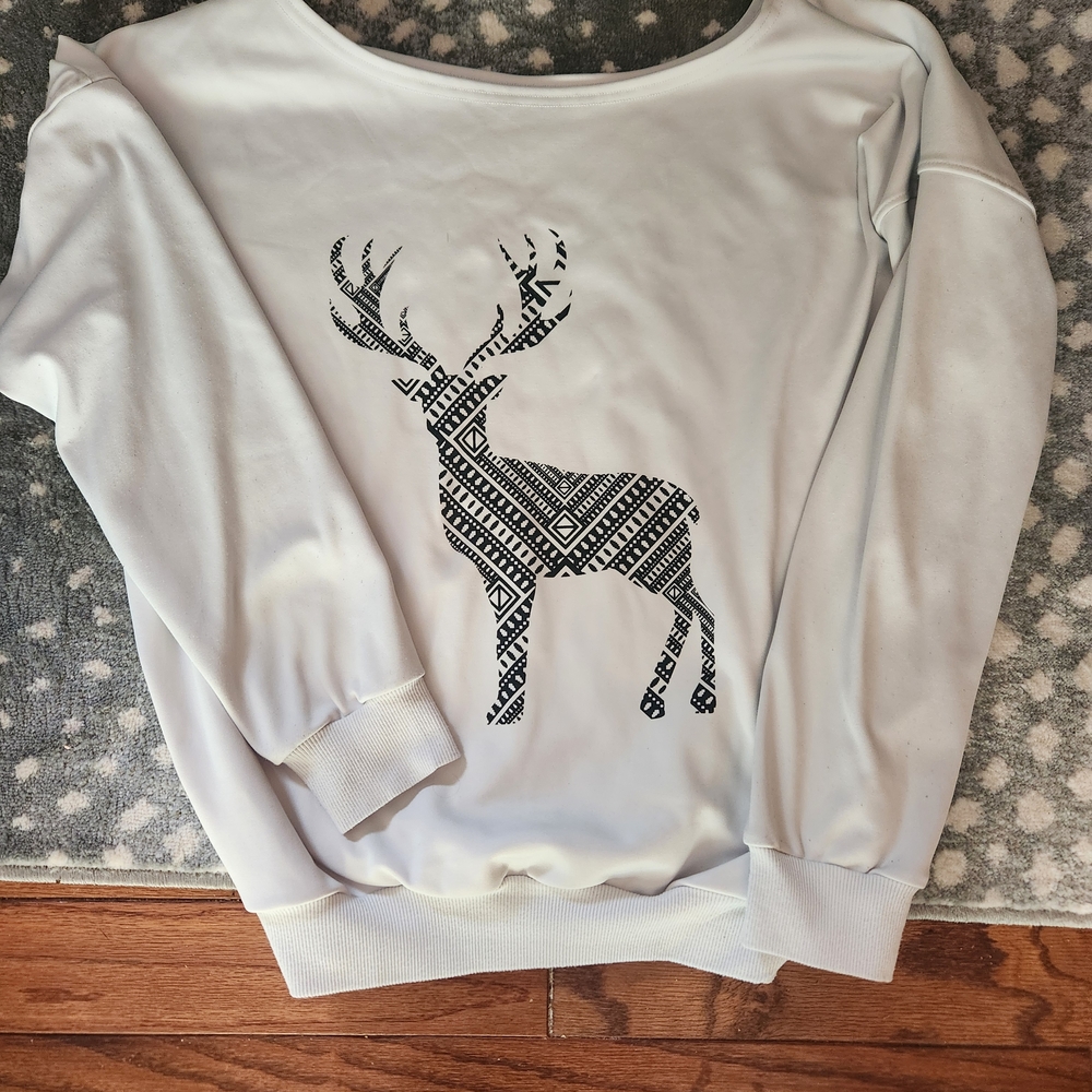 White Graphic Deer Print Women's Top - Picture 2 of 2